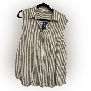 Striped Sleeveless Button-Up Blouse